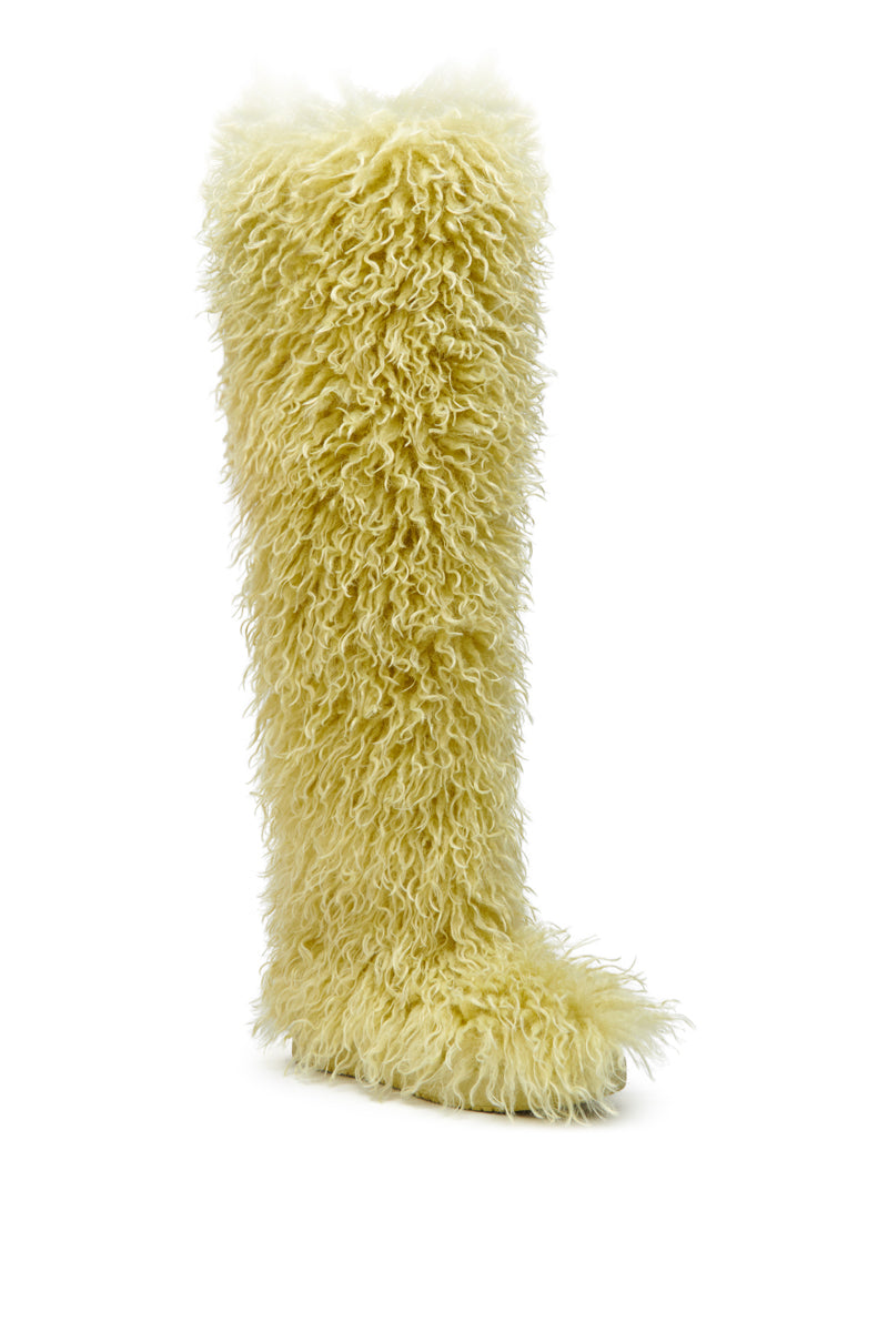 AZALEA WANG TEMPLETON LIME FAUX POODLE FUR OVER THE KNEE BOOT