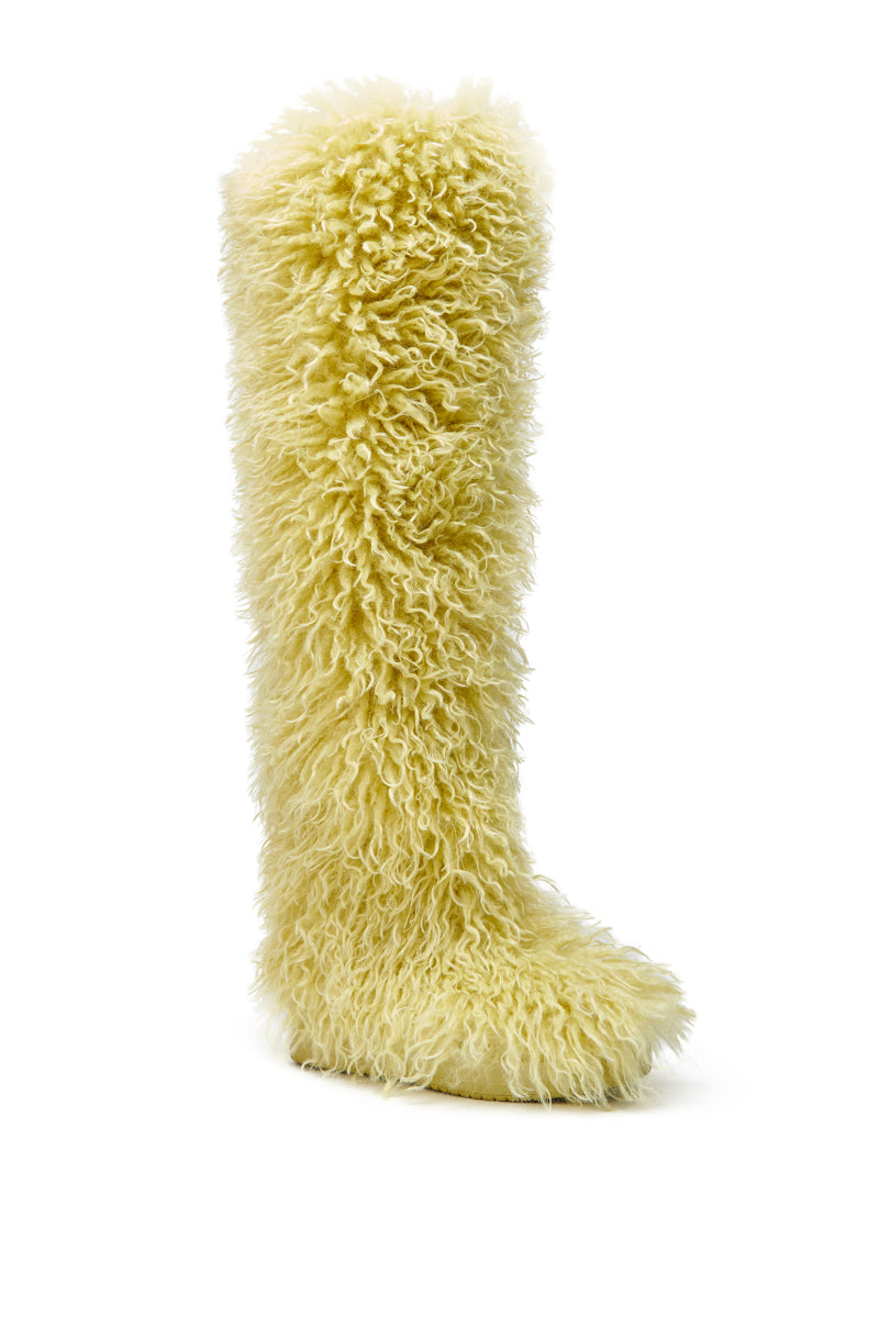 AZALEA WANG TEMPLETON LIME FAUX POODLE FUR OVER THE KNEE BOOT