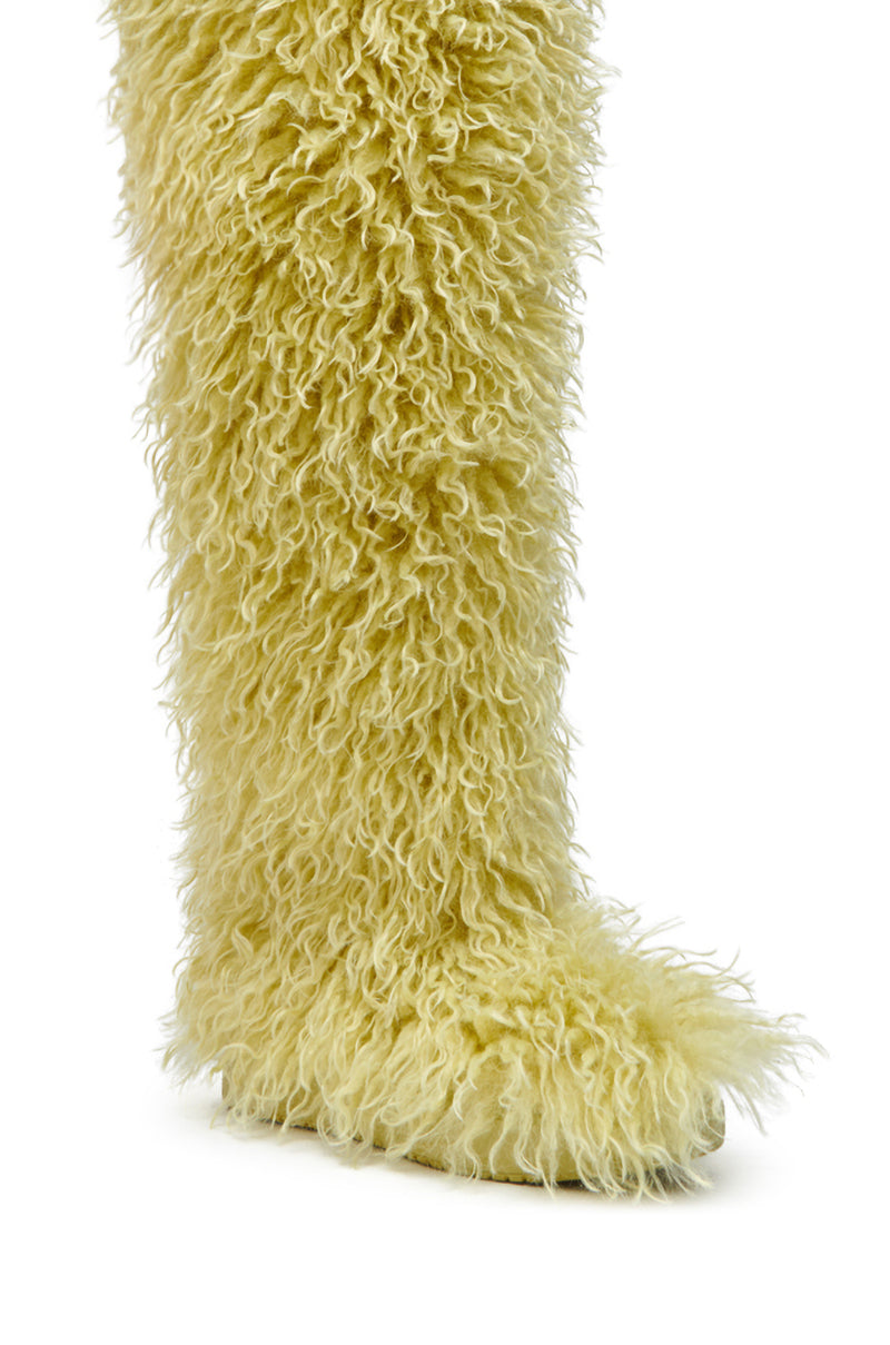 AZALEA WANG TEMPLETON LIME FAUX POODLE FUR OVER THE KNEE BOOT