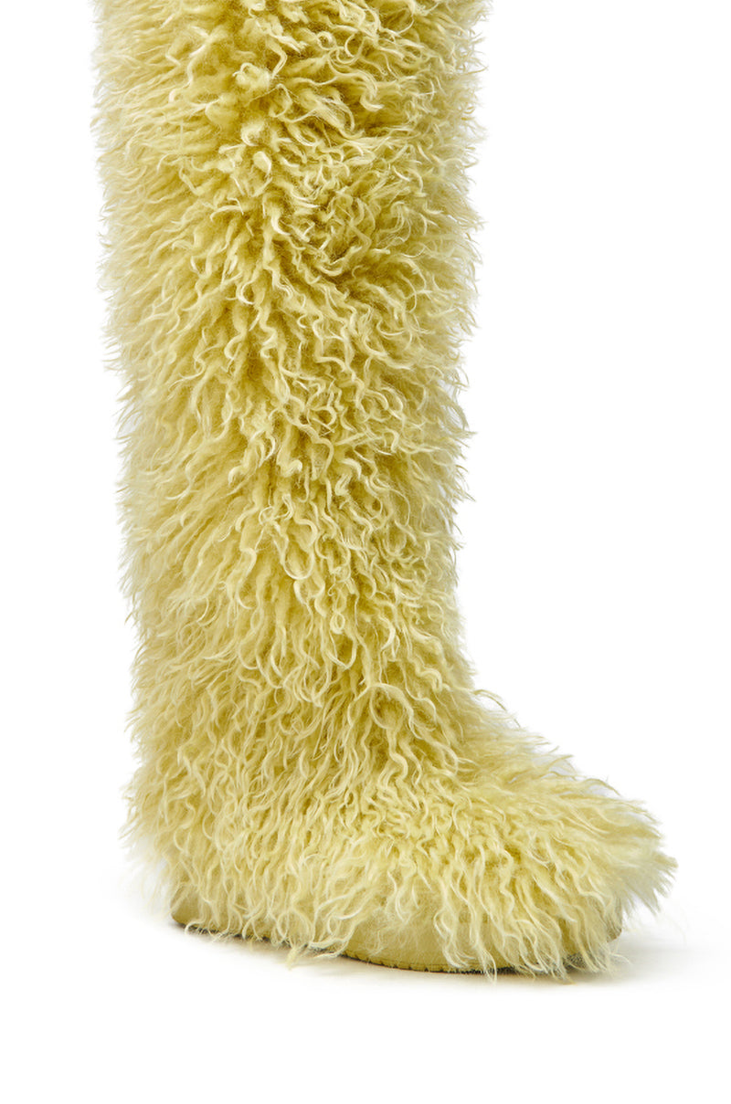 AZALEA WANG TEMPLETON LIME FAUX POODLE FUR OVER THE KNEE BOOT