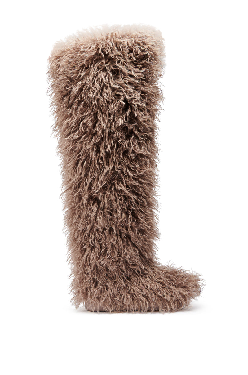 AZALEA WANG TEMPLETON TAUPE FAUX POODLE FUR OVER THE KNEE BOOT