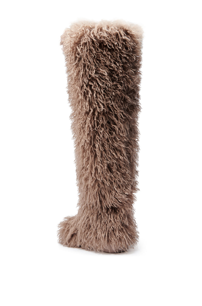 AZALEA WANG TEMPLETON TAUPE FAUX POODLE FUR OVER THE KNEE BOOT