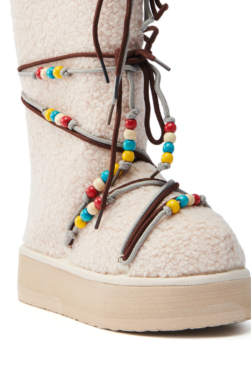 TIGHTROPES BEIGE SHERPA WITH BEADS FLAT BOOTIE