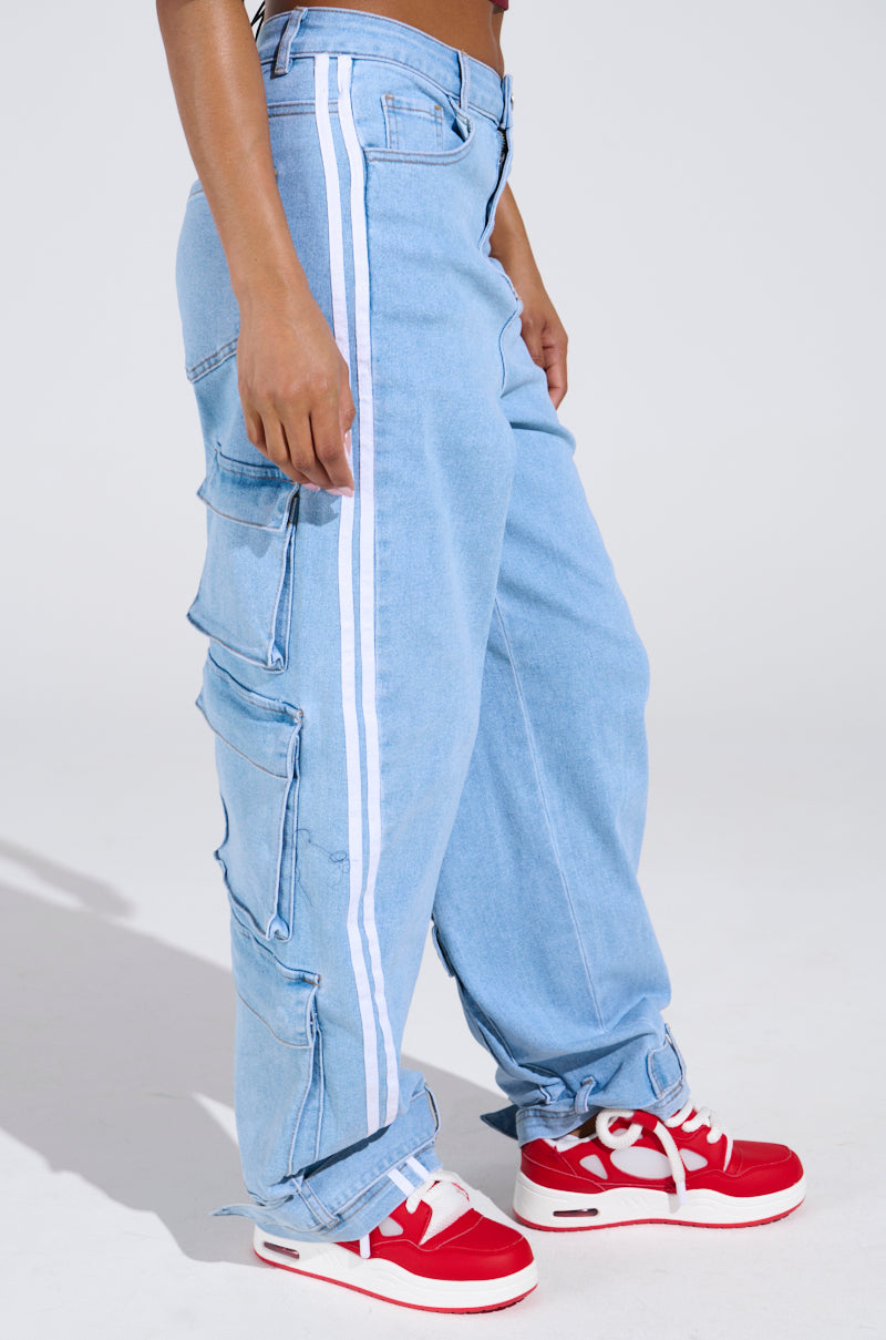 LEAVE IT ON THE TRACK RELAXED LEG DENIM PANTS