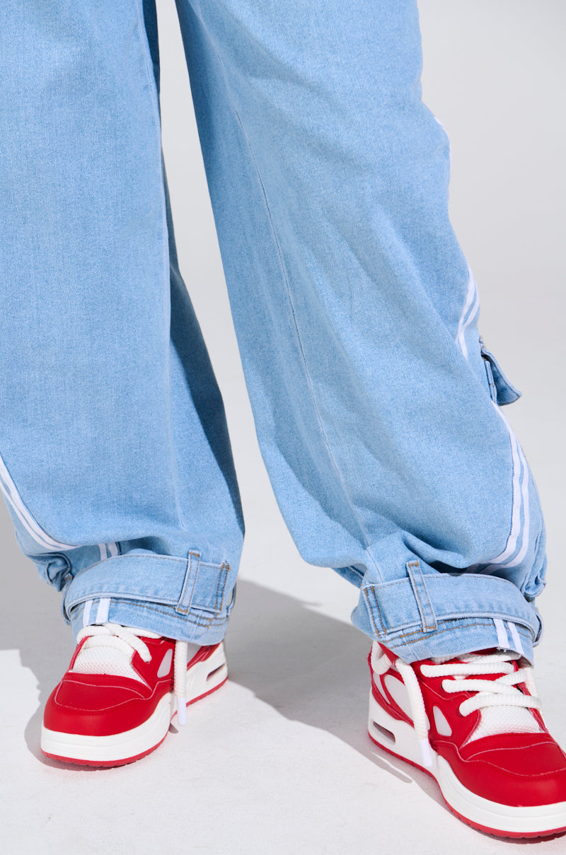 LEAVE IT ON THE TRACK RELAXED LEG DENIM PANTS
