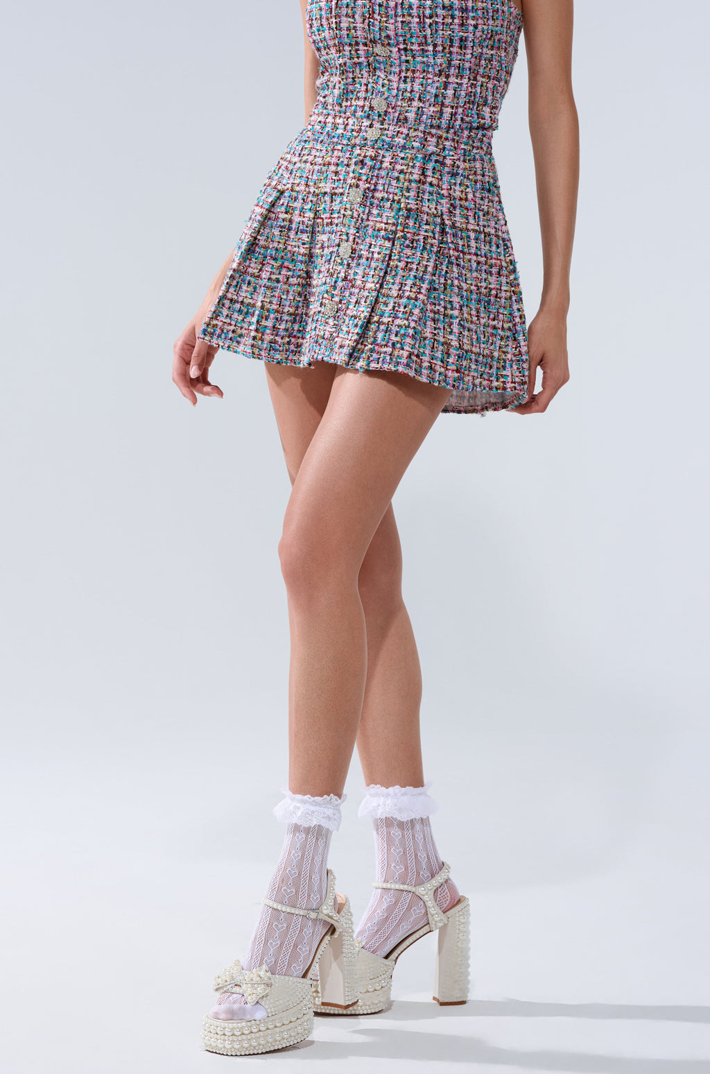 TWEED PLEATED MINI SKIRT
