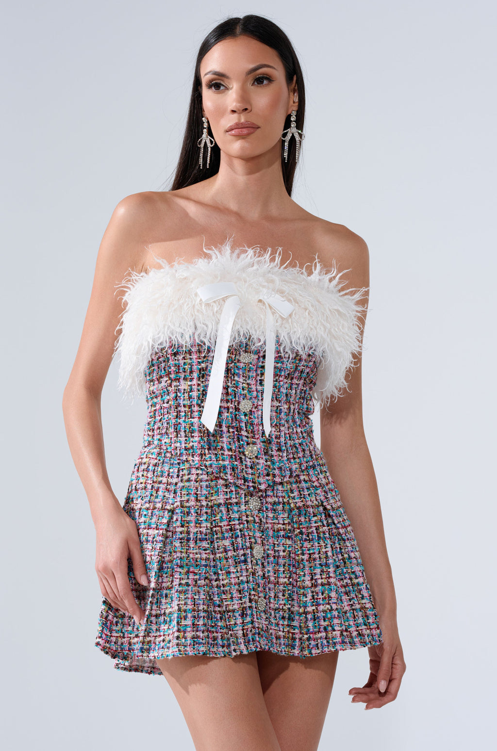 FUR TRIM TWEED CORSET