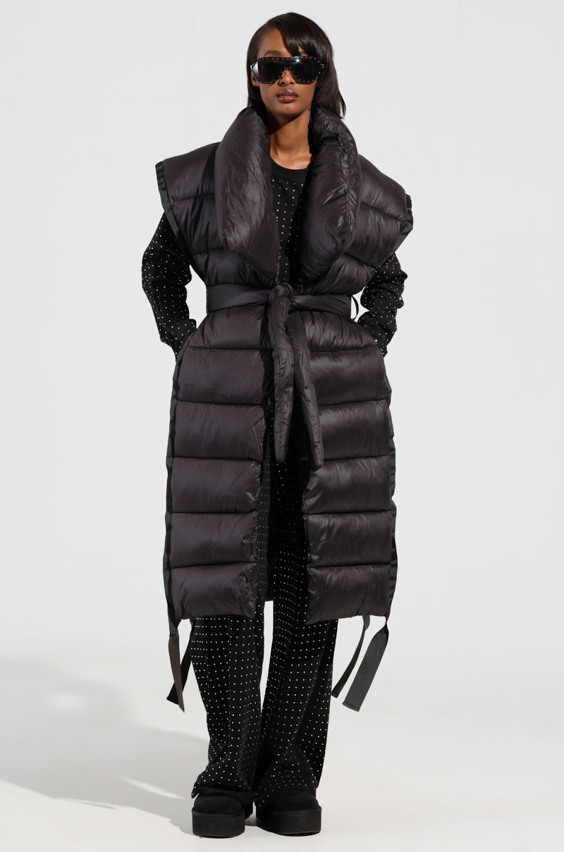 PILOT JONES LONG LINE PUFFER VEST IN BLACK
