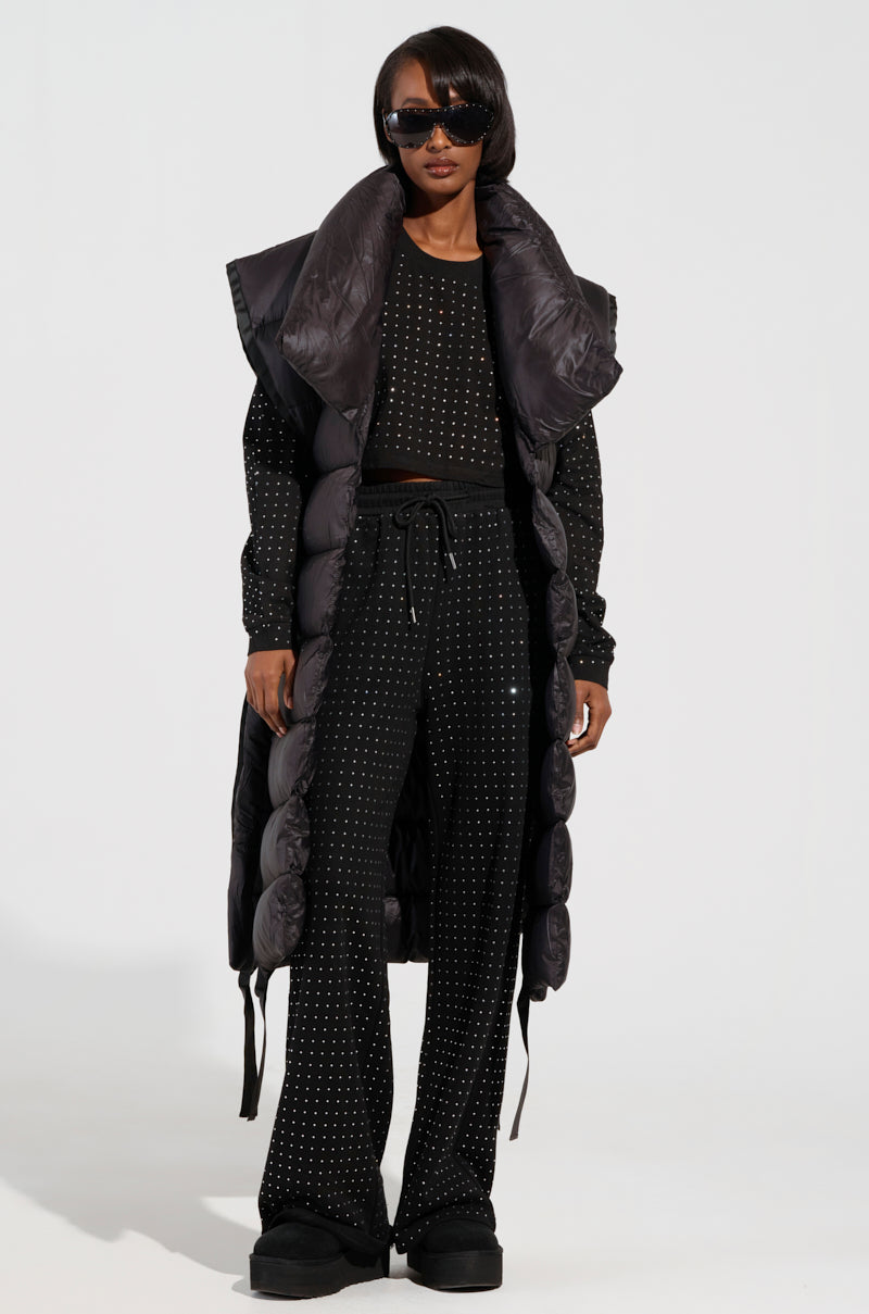 PILOT JONES LONG LINE PUFFER VEST IN BLACK