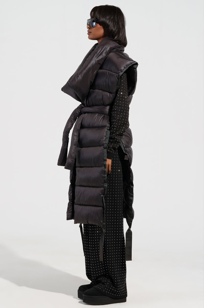PILOT JONES LONG LINE PUFFER VEST IN BLACK