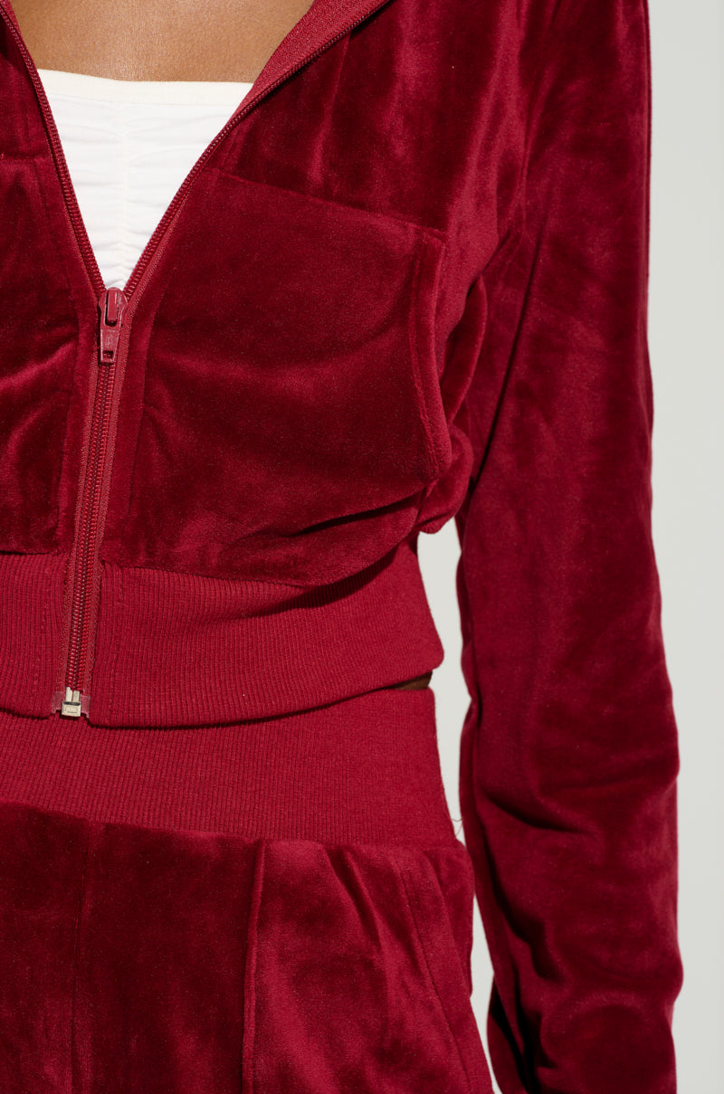 VELOUR GALORE FITTED ZIP UP IN BURGUNDY