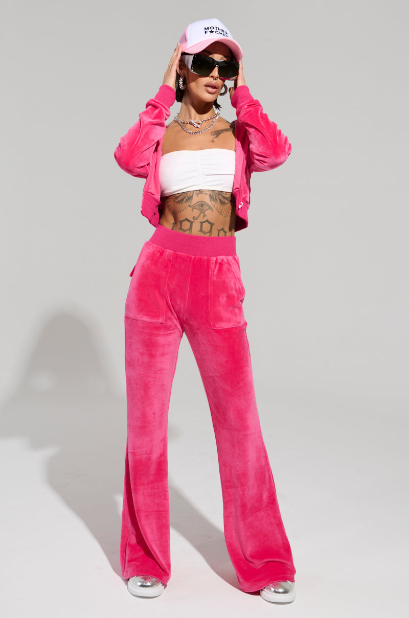 VELOUR GALORE FITTED ZIP UP IN PINK