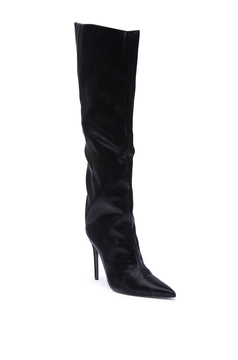 AZALEA WANG VIETTA BLACK LIQUID LUXE STILETTO BOOT IN BLACK