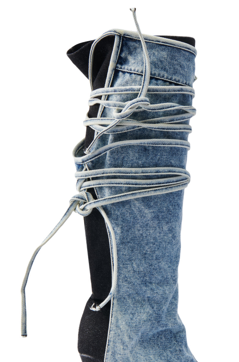 AZALEA WANG VILLAREAL DENIM BOOT WITH TIES