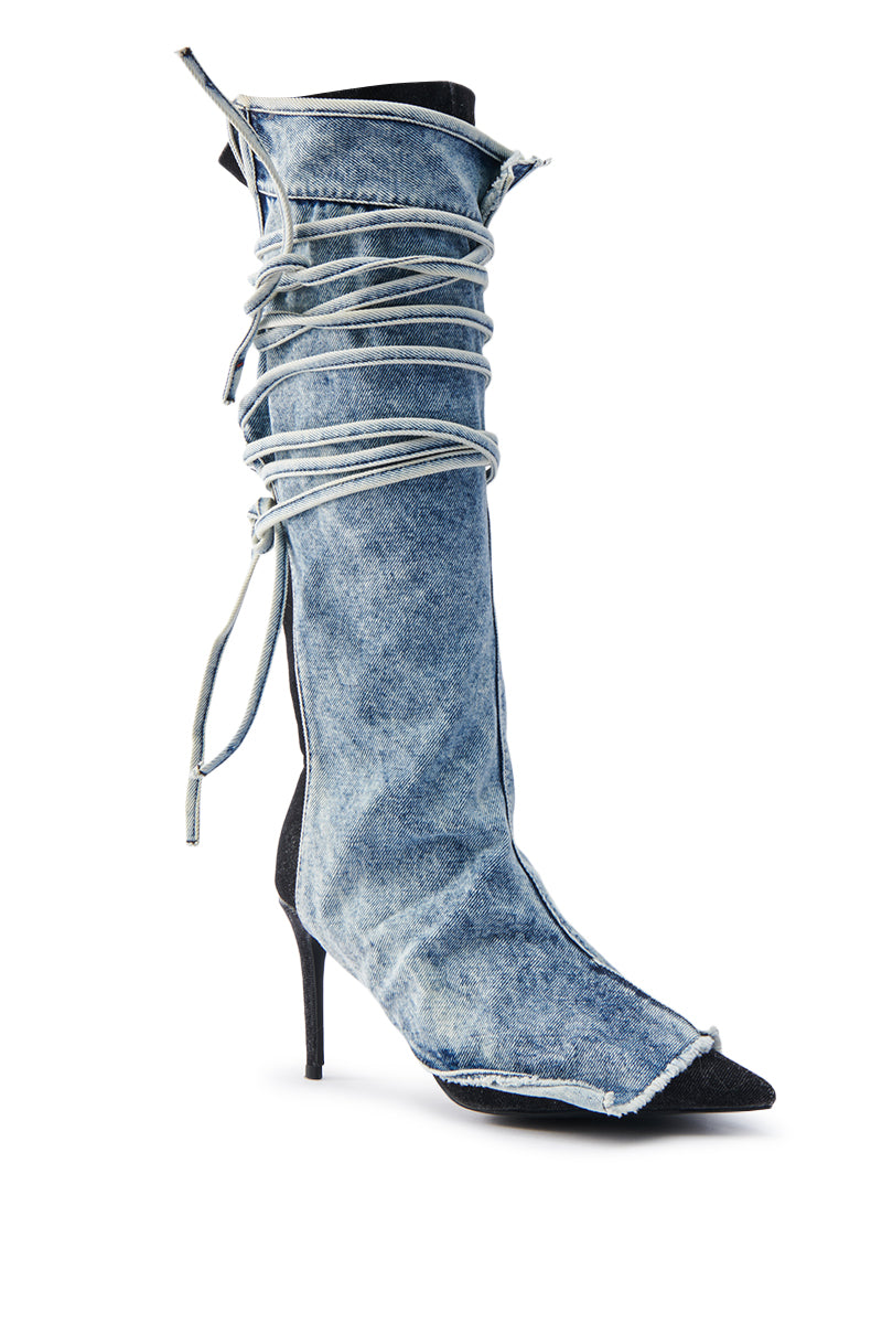 AZALEA WANG VILLAREAL DENIM BOOT WITH TIES