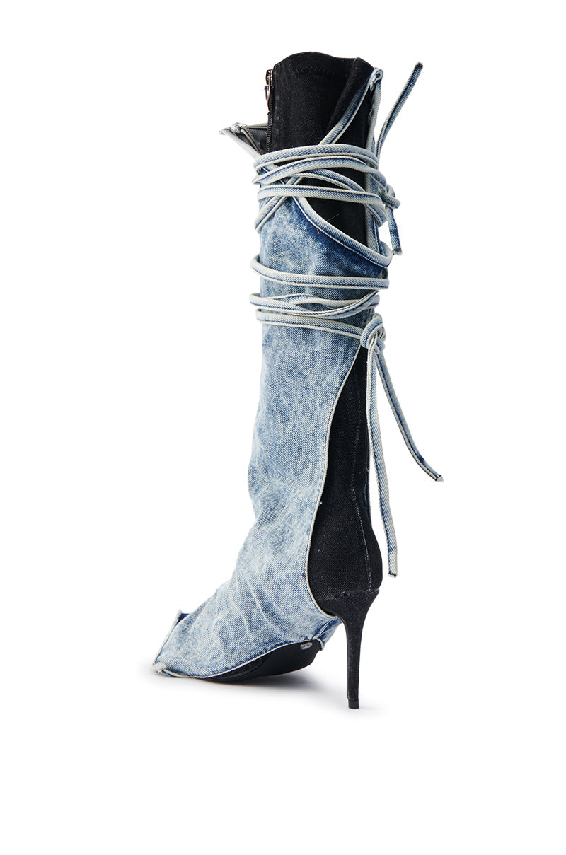 AZALEA WANG VILLAREAL DENIM BOOT WITH TIES
