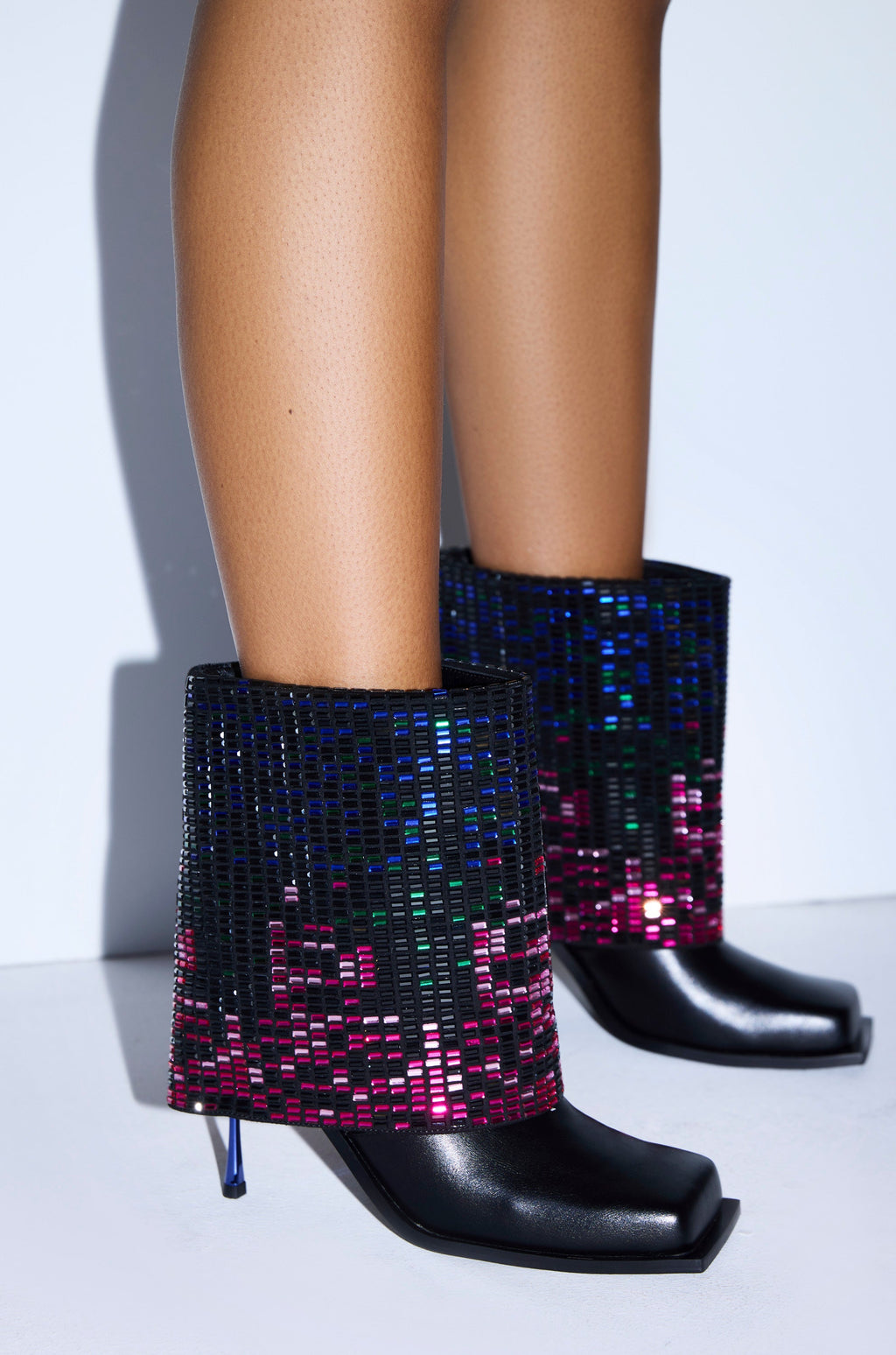 AZALEA WANG VOLLMER BLACK RHINESTONE CUFF BOOTIE WITH SQUARE TOE