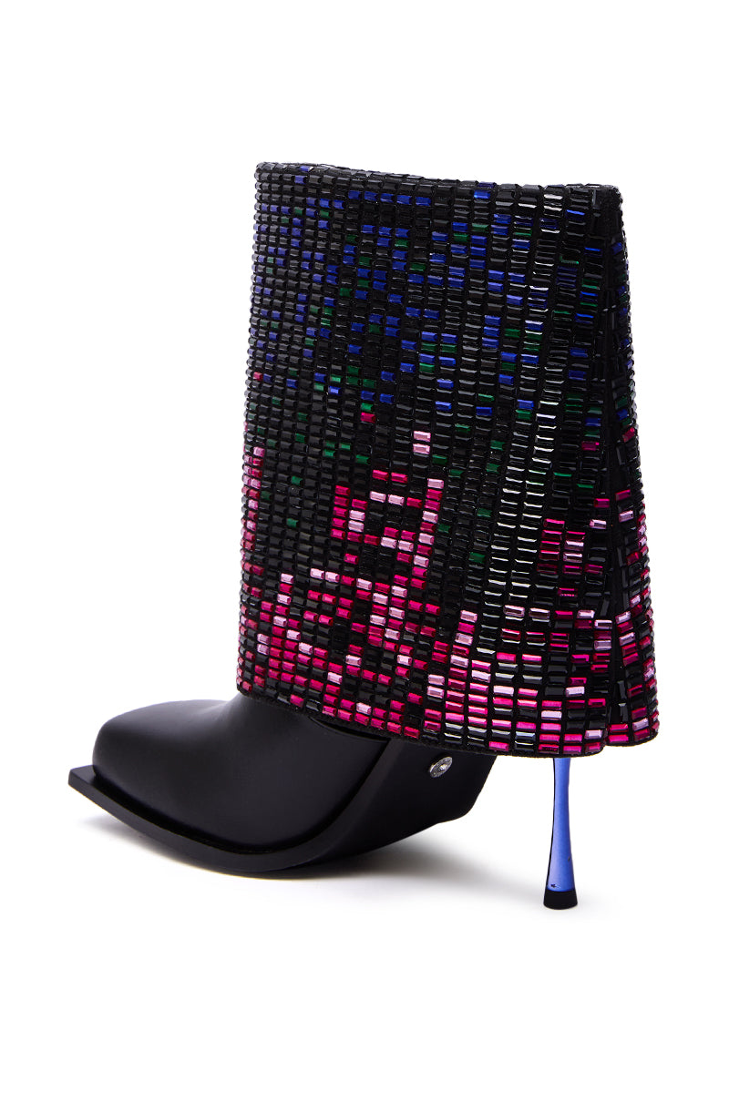 AZALEA WANG VOLLMER BLACK RHINESTONE CUFF BOOTIE WITH SQUARE TOE