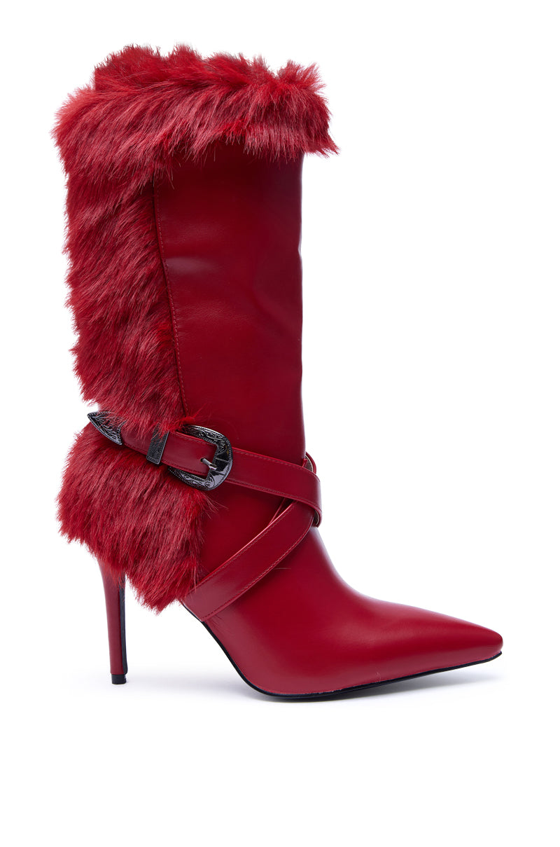 AZALEA WANG WYLDER RED FUR BOOTIE