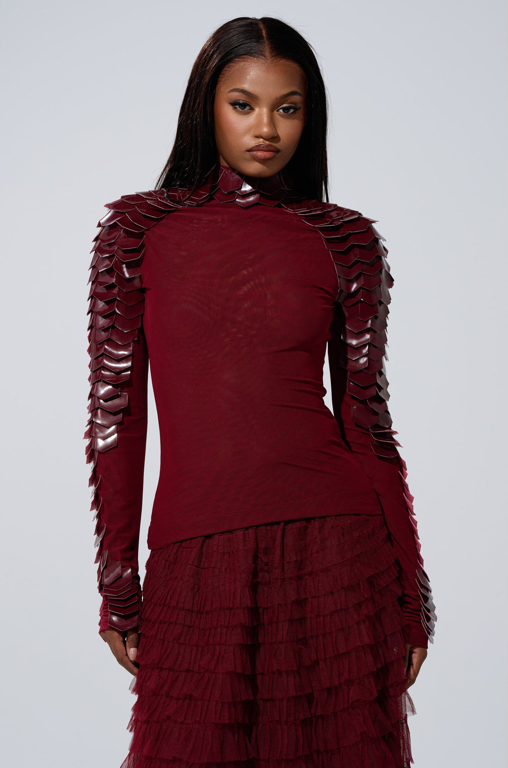 VELMA VINYL SCALE TOP IN BURGUNDY