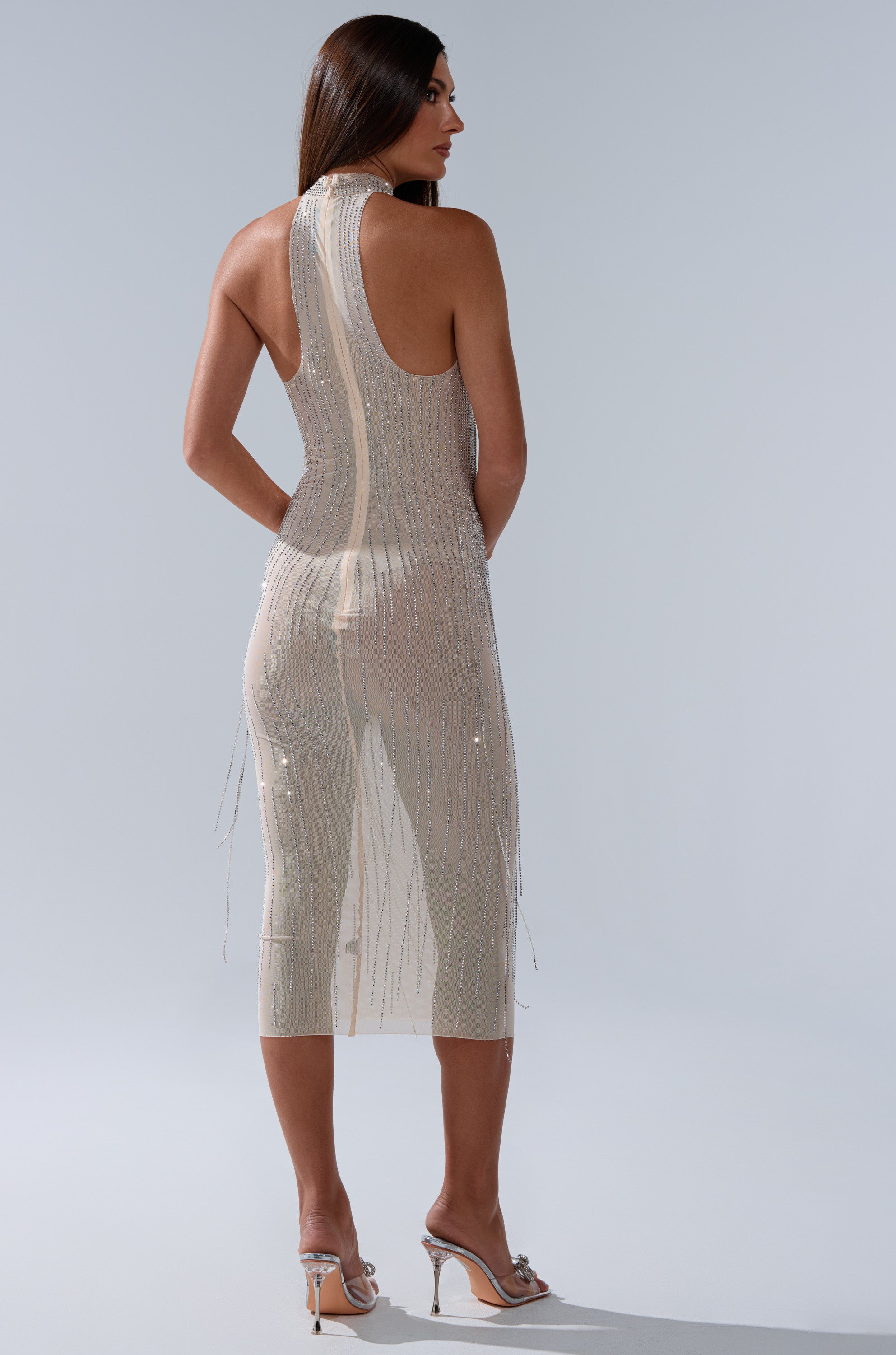 KEKE MIDI DRESS WITH RHINESTONE FRINGE