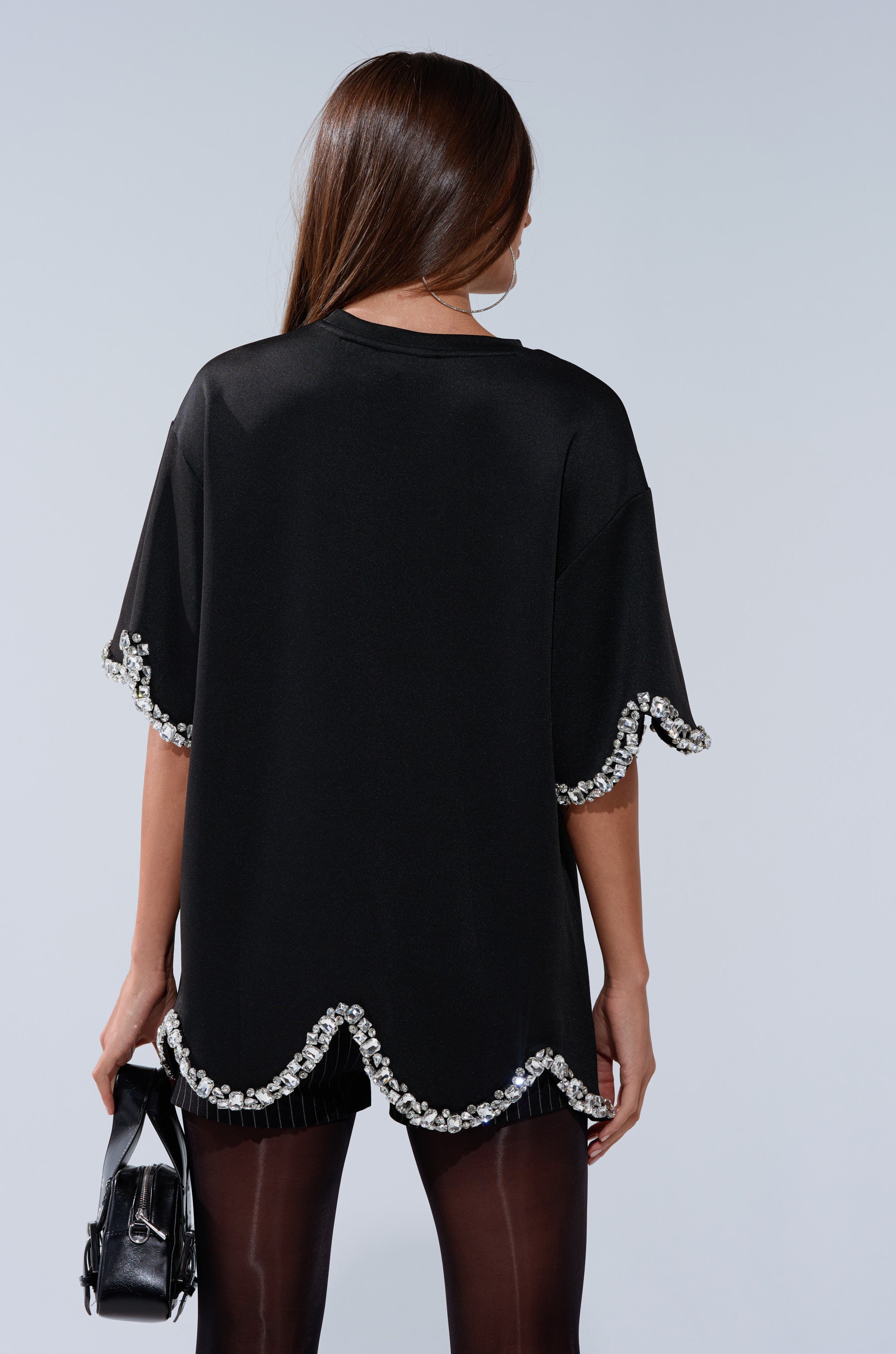 AT LEAST I'M ALIVE OVERSIZED TEE WITH RHINESTONES