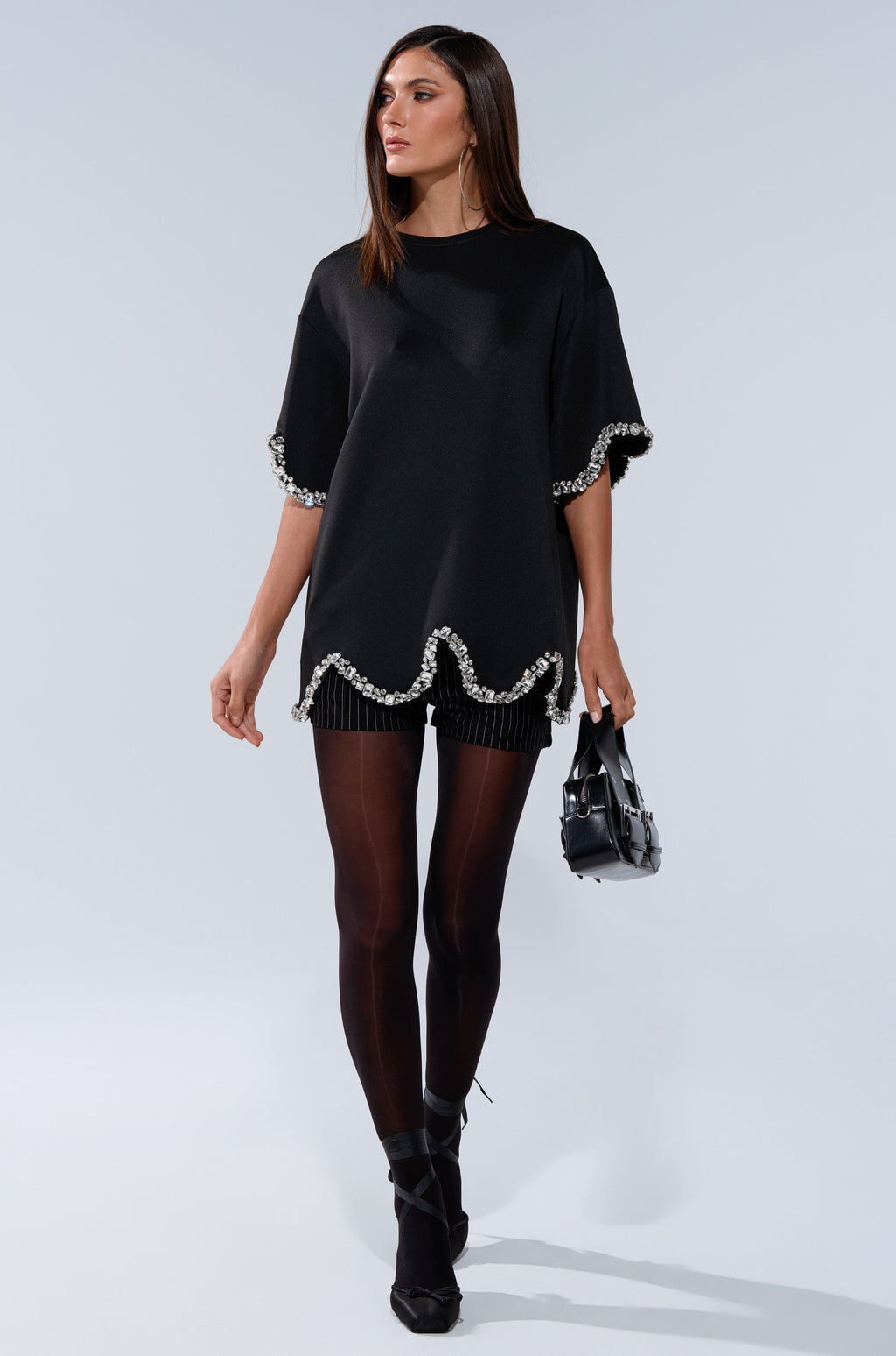 AT LEAST I'M ALIVE OVERSIZED TEE WITH RHINESTONES