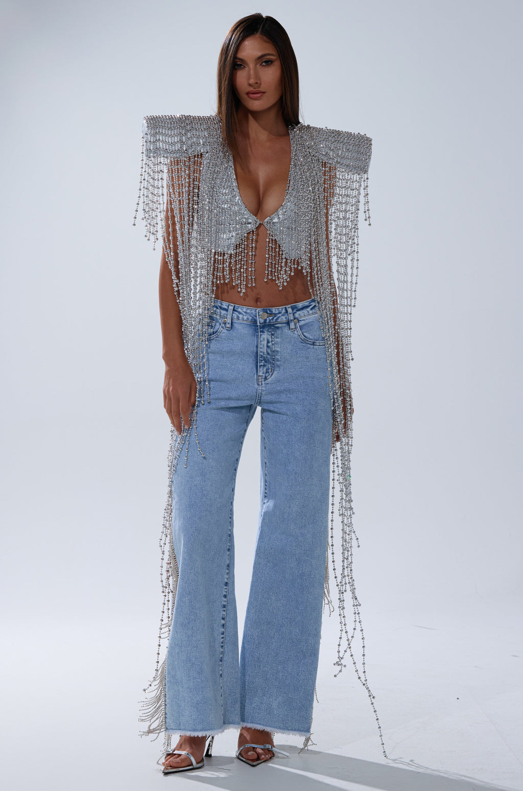 IN MY OWN LANE SILVER BEADED TOP