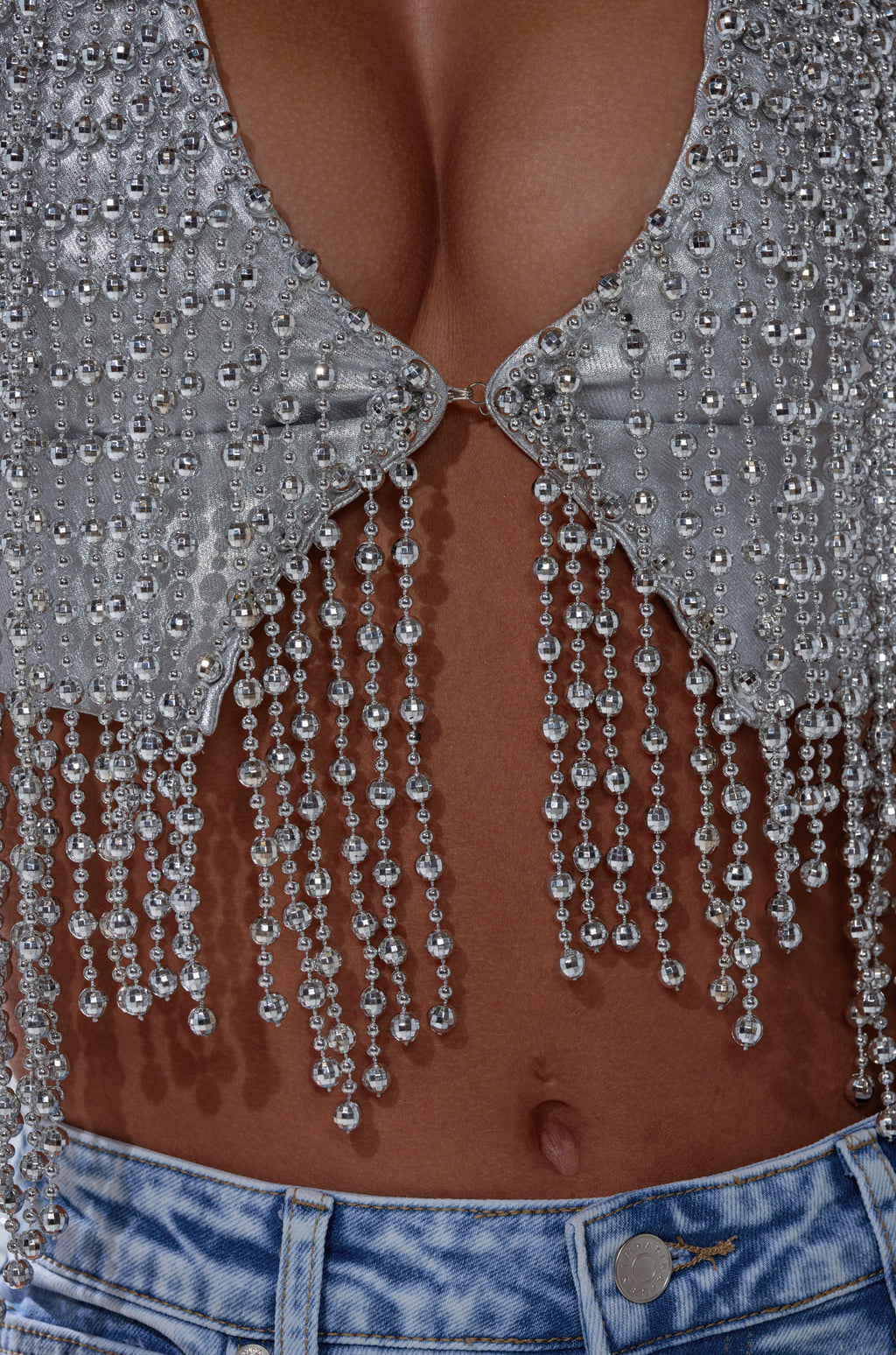 IN MY OWN LANE SILVER BEADED TOP