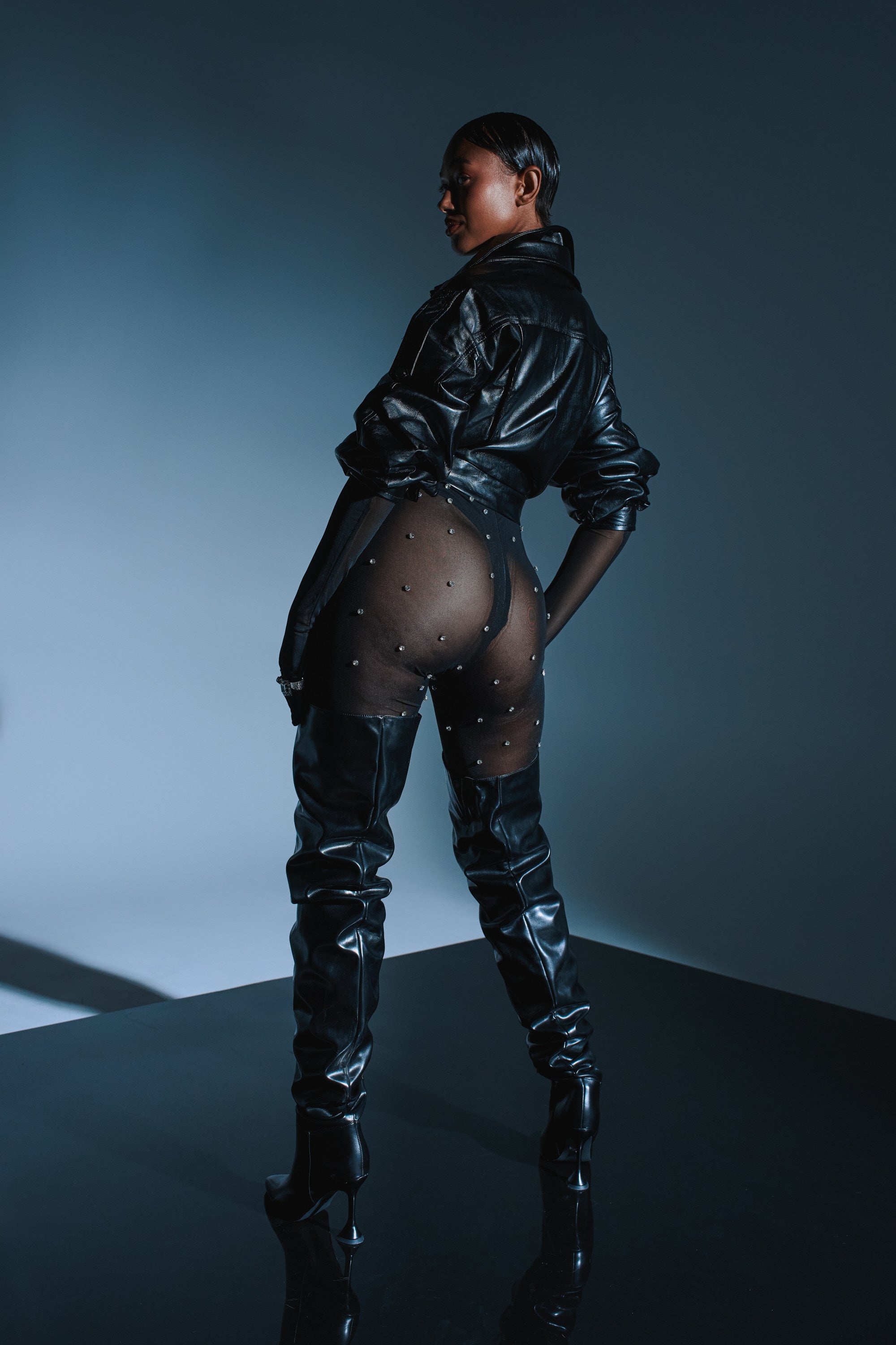 ALEX RHINESTONE MESH JUMPSUIT