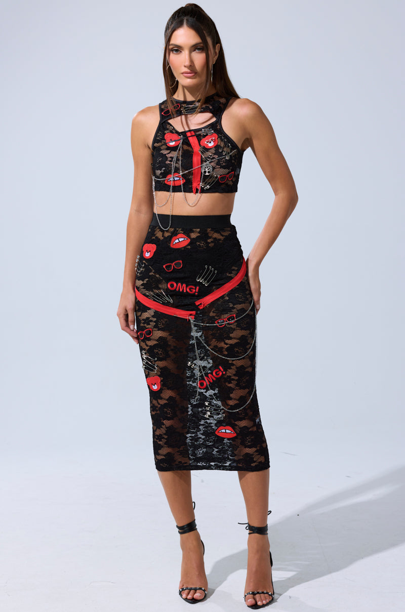 OMG LACE TANK WITH EMBELLISHMENTS