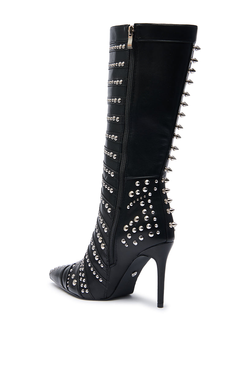 AZALEA WANG ZOX BLACK RHINESTONE AND STUDDED BLACK BOOTIE