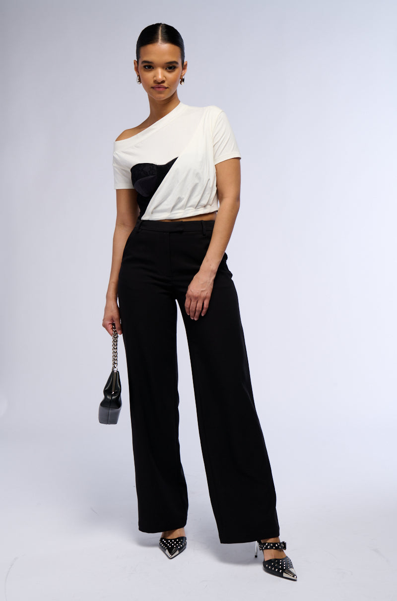 ABOUT MY CASH STRAIGHT LEG WOVEN TROUSER IN BLACK