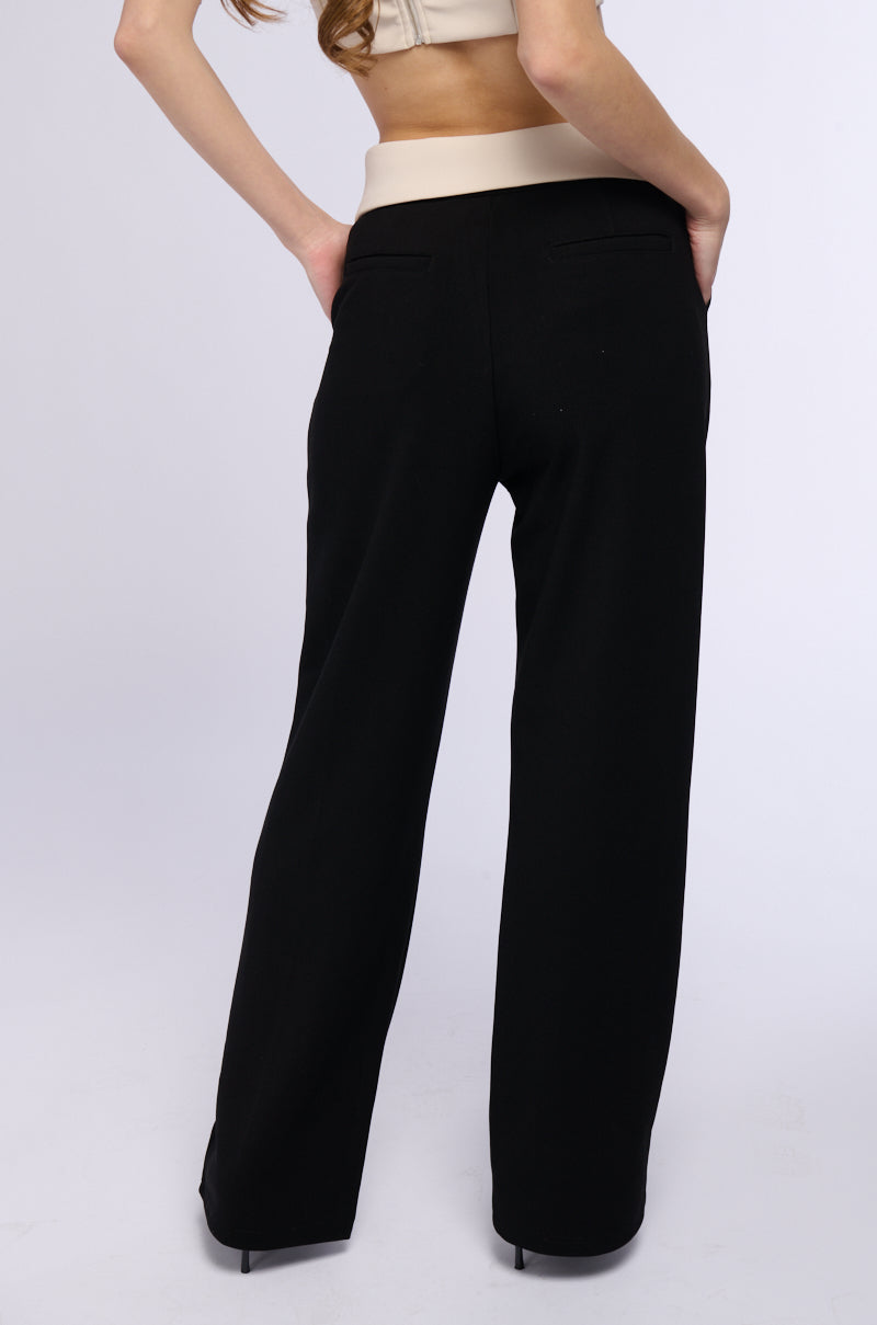 ADELE BUTTON DETAIL FOLDED WAIST WIDE LEG TROUSER