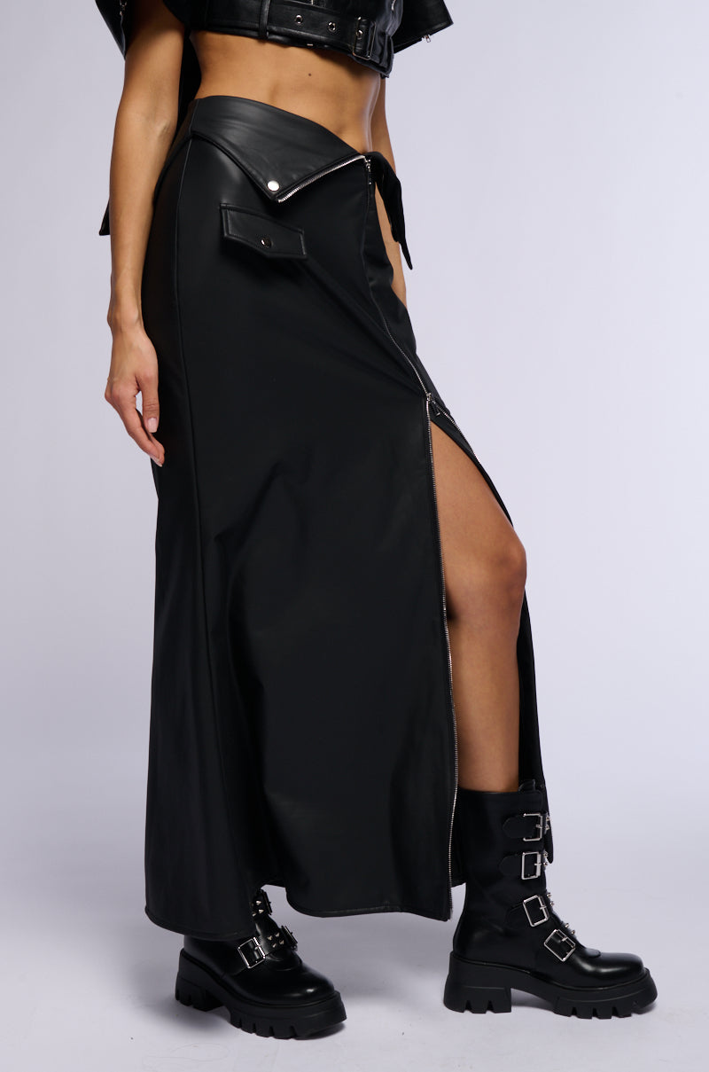 AFTER HOURS FRONT ZIP FAUX LEATHER MAXI SKIRT