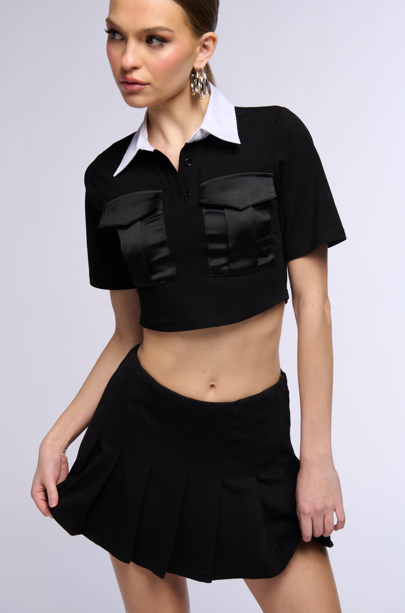 ALL BUSINESS COLLARED CROP TOP