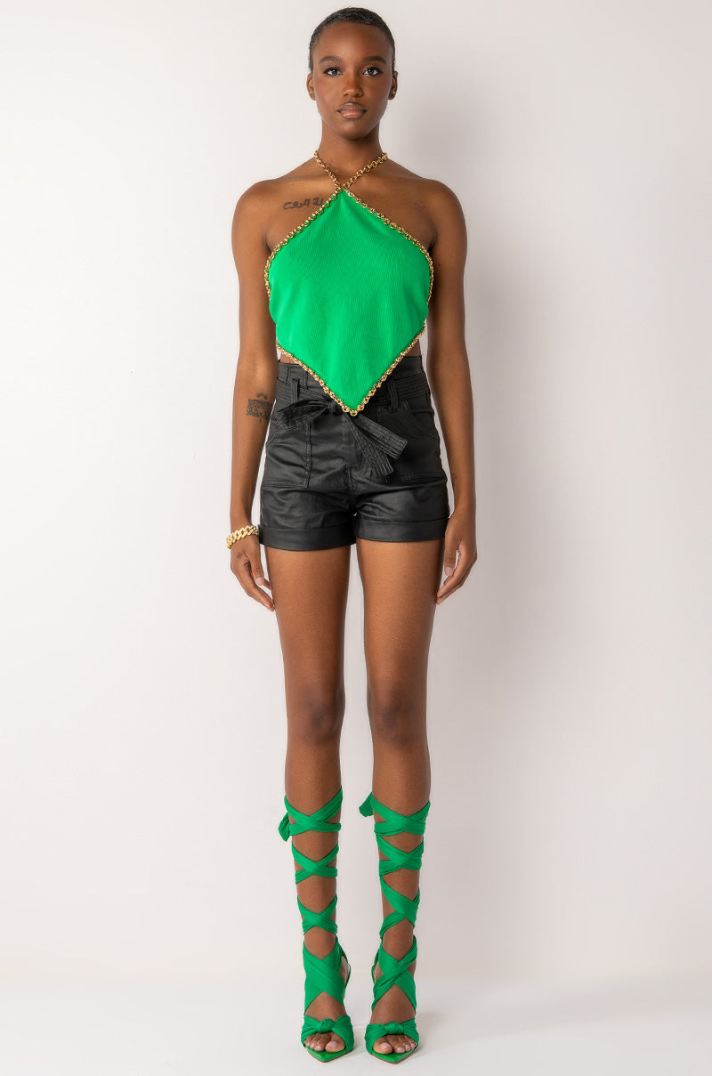 ALPHA HIGH RISE PLEATHER SHORTS