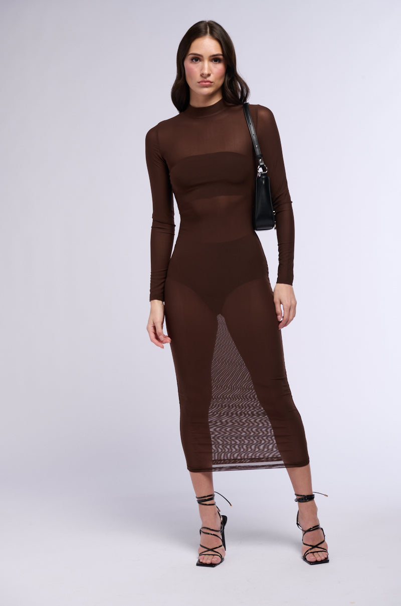 AU REVOIR MESH MIDI DRESS IN BROWN