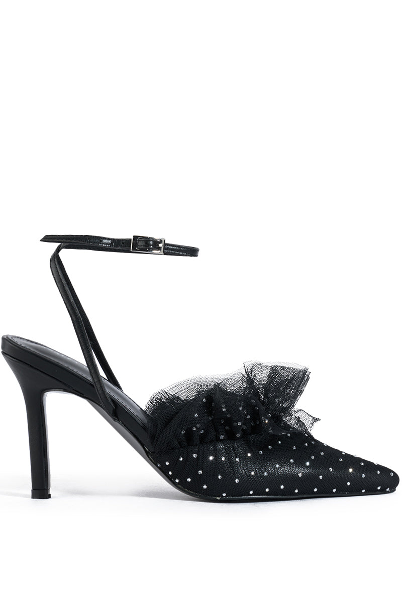 AZALEA WANG HAWAII EMBELLISHED TULLE PUMP IN BLACK