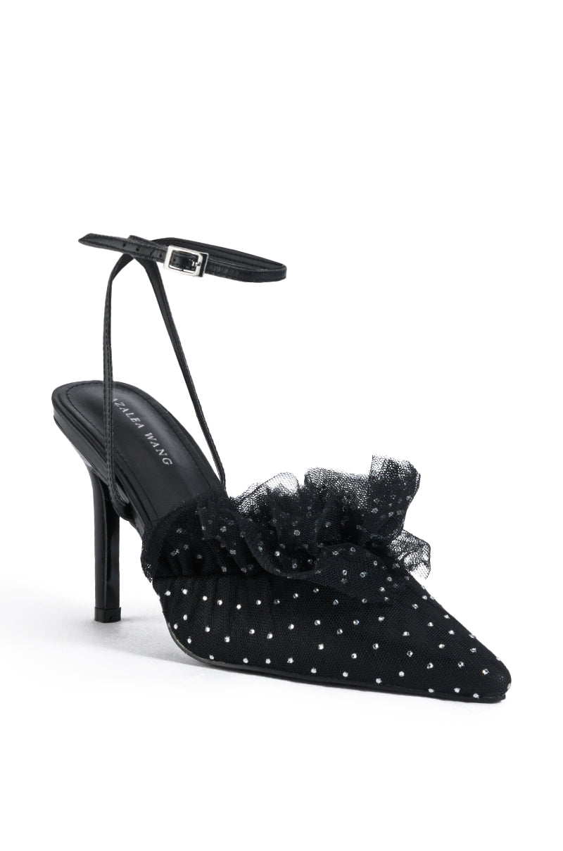 AZALEA WANG HAWAII EMBELLISHED TULLE PUMP IN BLACK