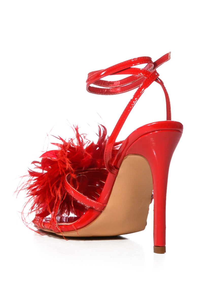 AZALEA WANG SANTOS FEATHER FLOWER DECOR SANDAL IN RED