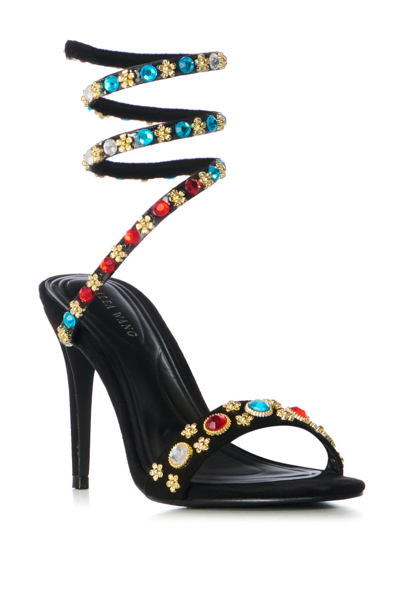AZALEA WANG ABU BLACK EMBELLISHED COIL SANDAL