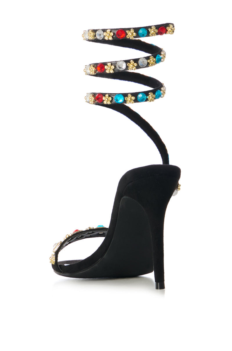 AZALEA WANG ABU BLACK EMBELLISHED COIL SANDAL