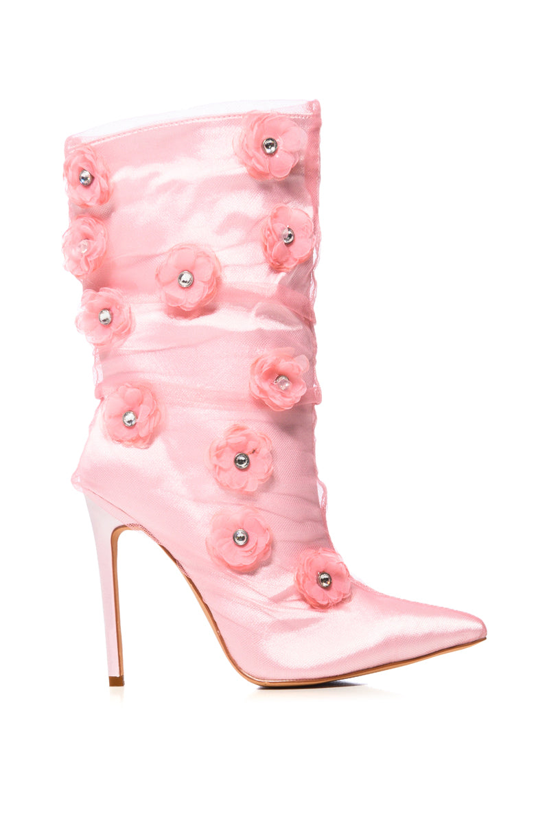 AZALEA WANG ACACIA PINK FLOWER EMBELLISHED BOOTIE