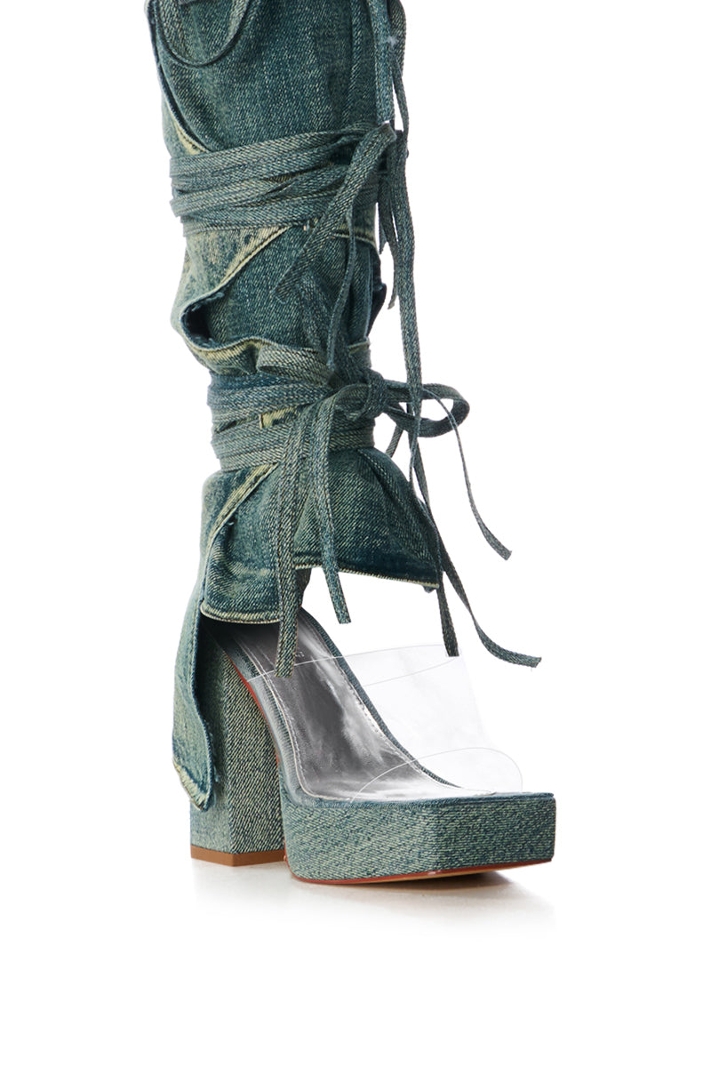 AZALEA WANG AERIAL BLUE DENIM WASHED SANDAL