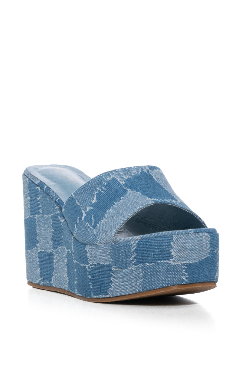 AZALEA WANG BANAS DENIM PATCHWORK FLATFORM SANDAL