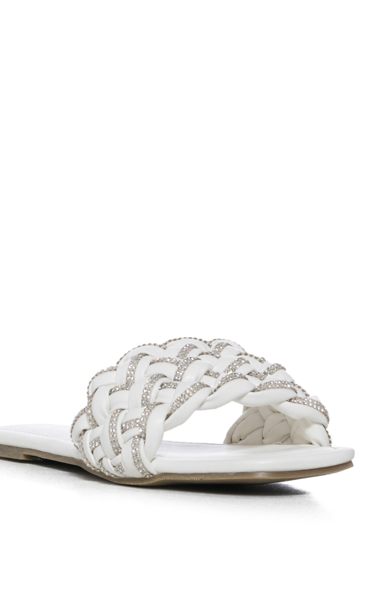 AZALEA WANG BARON EMBELLISHED FLAT SANDAL IN WHITE