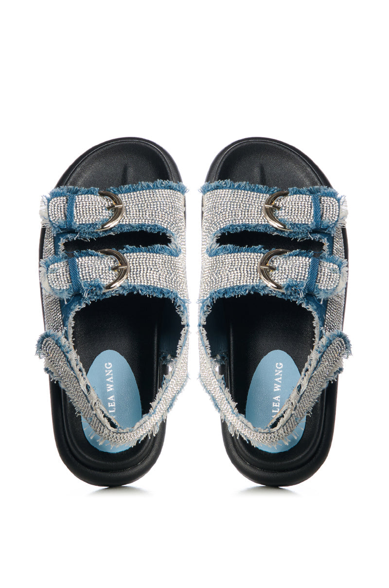 AZALEA WANG BASIA DENIM SILVER RHINESTONE SANDAL