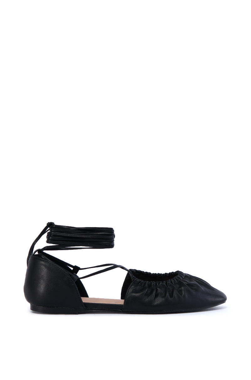AZALEA WANG BEAUTIMOUS BLACK LACE UP BALLET FLAT