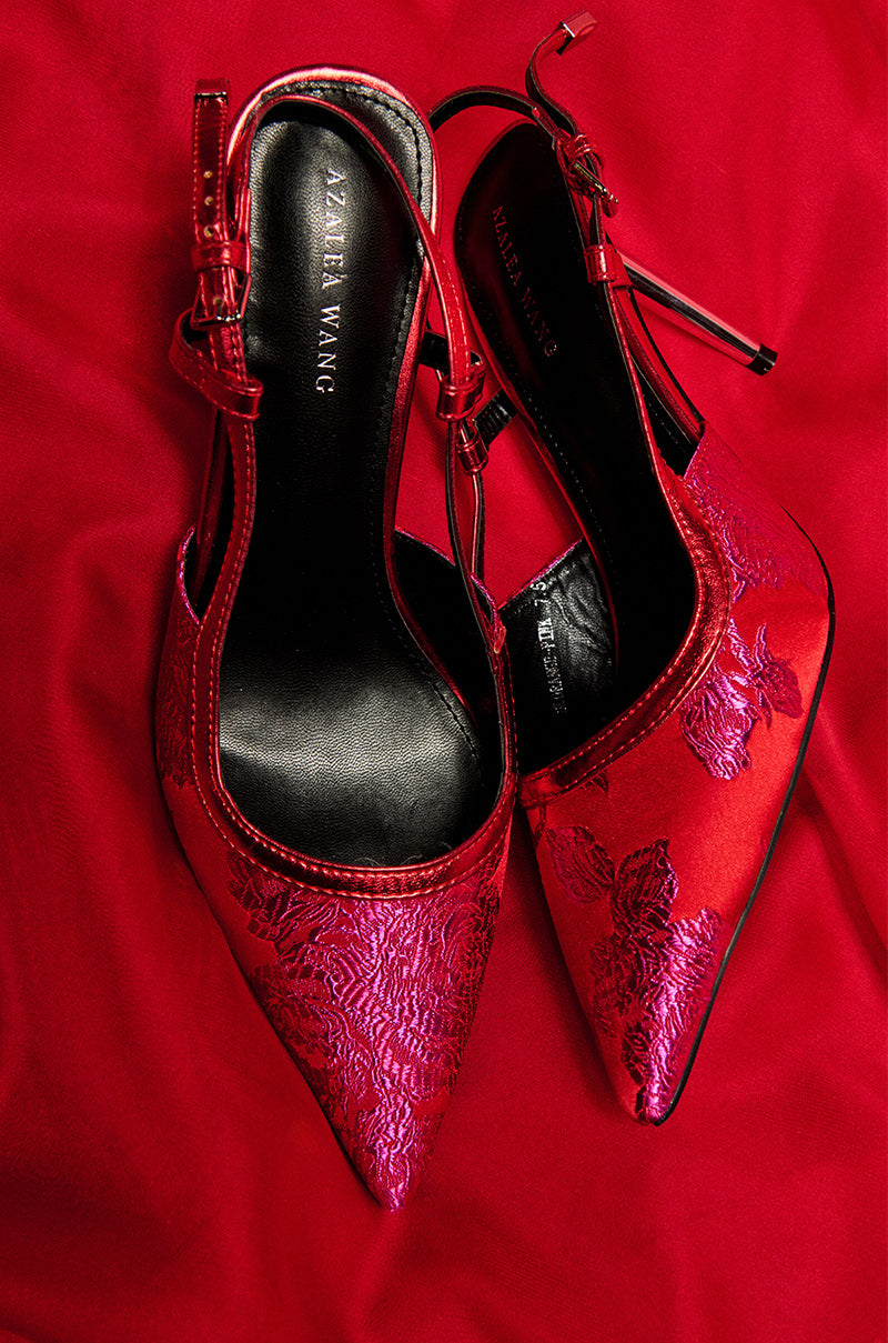 AZALEA WANG BLORANGE PINK BROCADE SLINGBACK PUMP